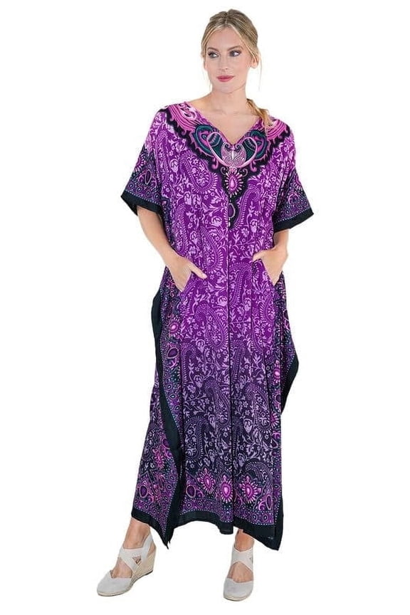 London Kaftan Dresses for Women,Beach Kaftan Coverups,Hawaiian Coverups for Women,Long Beach & Swimsuit Coverups,Plus Size African Caftan Dress, Moroccan Style Women Loungewear Purple 3XL