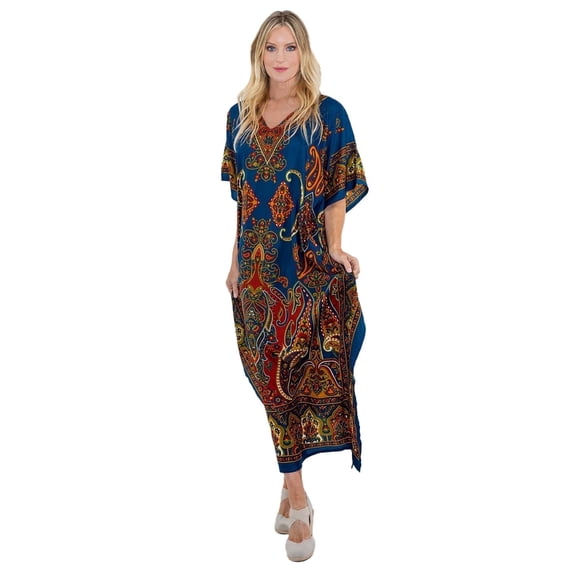 Miss Lavish London Women’s Paisley Floral Print Polyester Kaftan Dress with V Neck & Pockets (S–3XL)