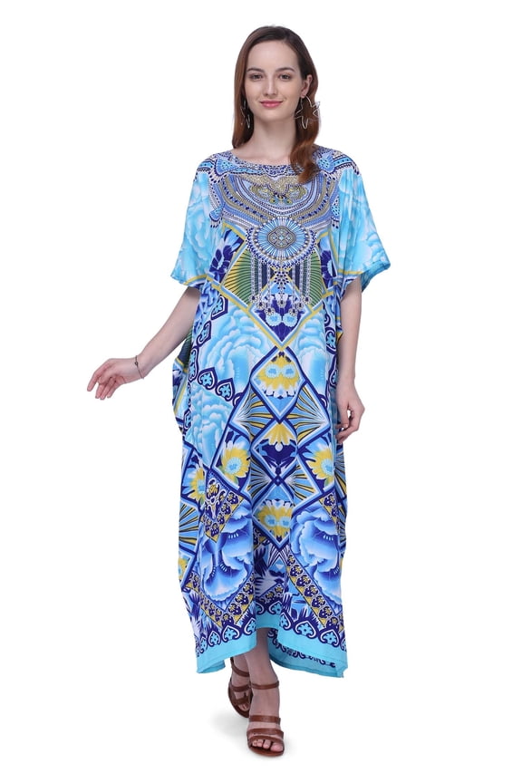 London Kaftan Dresses for Women,Beach Kaftan Coverups,Hawaiian Coverups for Women,Long Beach & Swimsuit Coverups,Plus Size African Caftan Dress,Moroccan Style Loungewear Blue 2XL