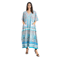 thumbnail image 1 of Miss Lavish London Women’s Leafy Peacock Polyester Kaftan Dress with V Neck & Side Slits- Teal, One Size, 1 of 6