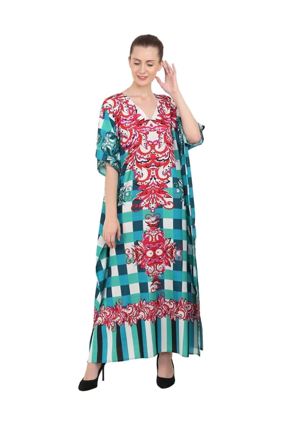 London Kimonos for Women Casual Ladies Long Dresses Kaftans for Regular to Plus Size Maxi Dress, Teal, X-Large