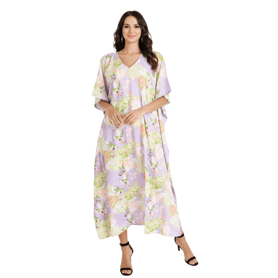 Miss Lavish London Plus size Kaftan Dresses for Women Beach Cover up Caftans Moo Moos Women Swimwear Cover up Purple XXL