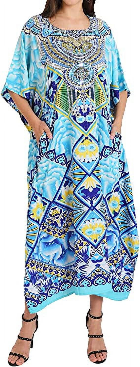 Miss Lavish London Ladies Kaftans Kimono Maxi Style Dresses Suiting Teens to Adult Women in Regular to Plus Size (132-Blue, US 20-24)