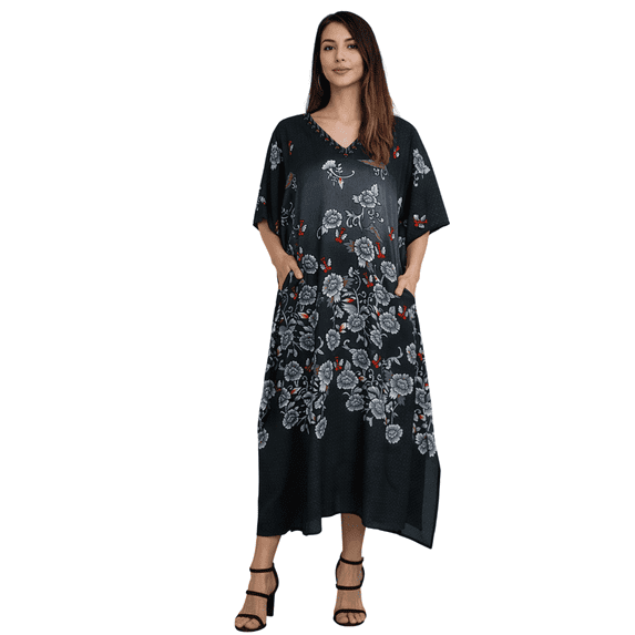 Miss Lavish London Kaftan Dresses for Women,Beach Kaftan Coverups,Hawaiian Coverups for Women,Long Beach & Swimsuit Coverups,Plus Size African Caftan Dress,Moroccan Style Loungewear Black 3XL