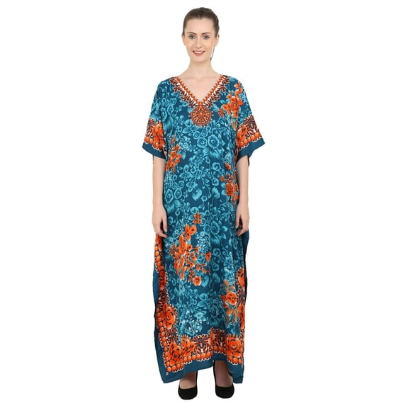 Miss Lavish London Kaftan Dresses for Women,Beach Kaftan Coverups,Hawaiian Coverups for Women,Long Beach & Swimsuit Coverups,Plus Size African Caftan Dress,Moroccan Style Loungewear Teal XL