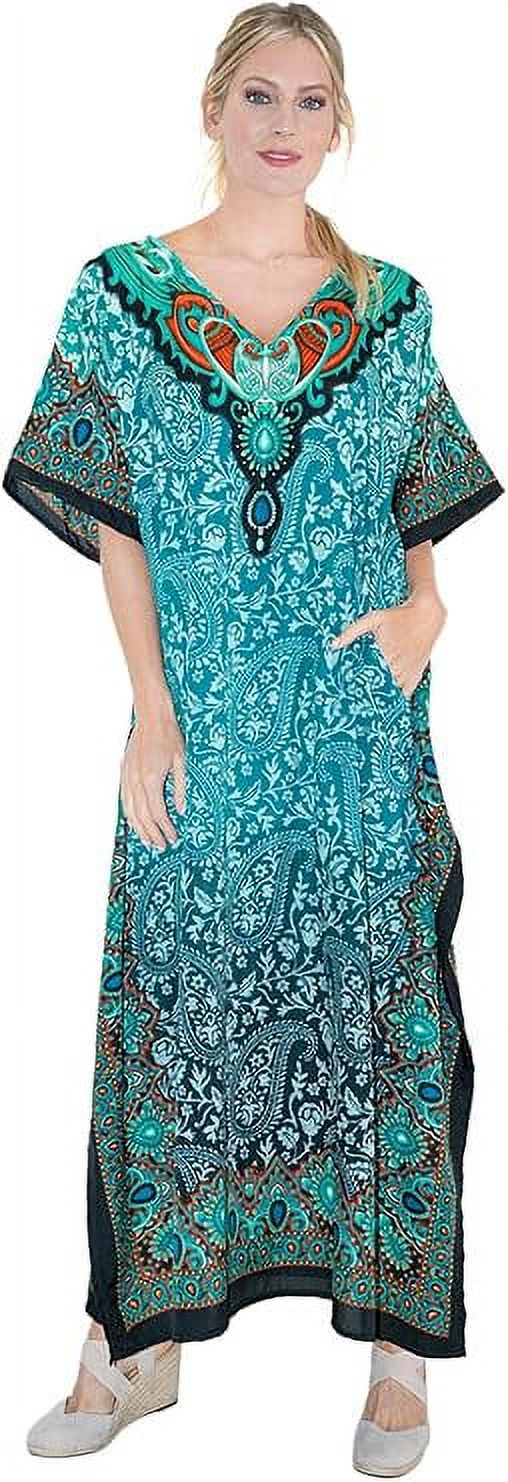 Miss Lavish London Ladies Kaftans Maxi Style Kimono Dresses for Teens to Adult Women (XX-Large, 101-Teal)