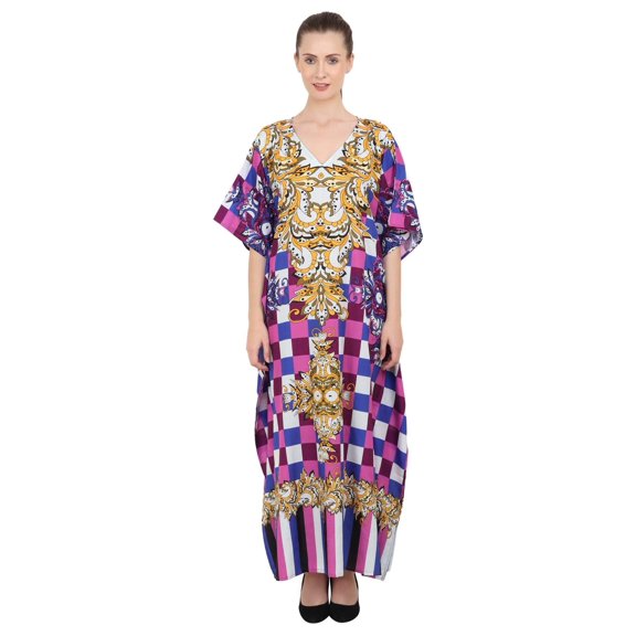 Miss Lavish London Long Dresses for Women Summer Ladies Kimono Maxi Style Kaftans for Regular to Plus Size Maxi Dress, Purple, 24-28