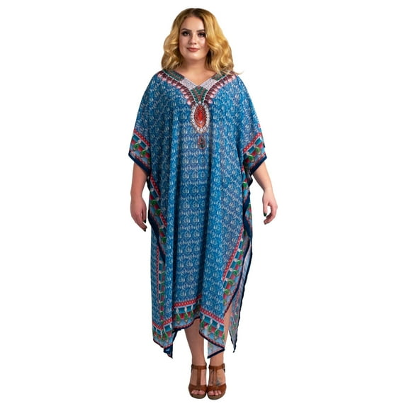 Miss Lavish London Stonework and Hand Embroidered Kaftans Sizes from X-Large TURQ Suiting Teens to Adult Women in Regular to Plus size