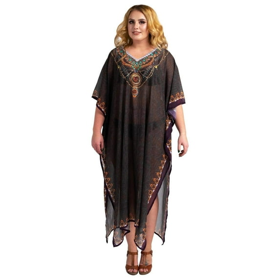 Miss Lavish London Stonework and Hand Embroidered Kaftans Sizes from XX-Large Brown Suiting Teens to Adult Women in Regular to Plus size