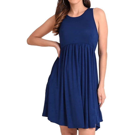 Miss Lavish London Women’s Navy Party Casual Dress, Stylish Round-Neck Swing Design with Half Sleeves, Relaxed Above Knee Fit, XX-Large