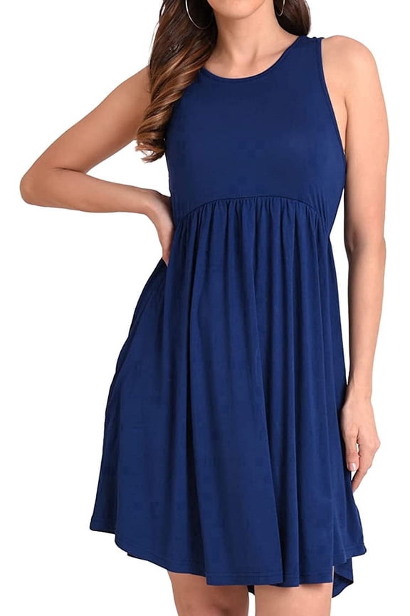 London Women’s Navy Party Casual Dress, Stylish Round-Neck Swing Design with Half Sleeves, Relaxed Above Knee Fit, XX-Large