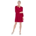 thumbnail image 1 of Miss Lavish London V Neck Dress With Long Sleeves Casual Long Sleeve Dress for Women Wine Red-S, 1 of 5