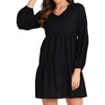 thumbnail image 1 of Miss Lavish London V Neck Dress With Long Sleeves Casual Summer Everyday wear Dress for Women Black-XL, 1 of 6