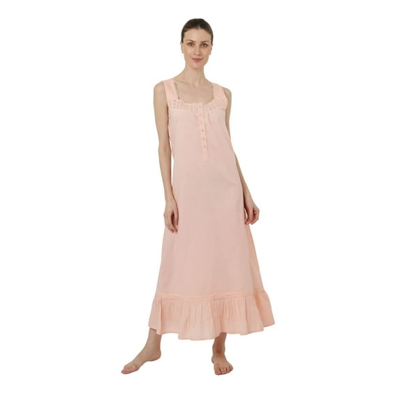Miss Lavish London Victorian Style Nightgown Sleeveless Long Sleepwear Women Cotton Plus Size Vintage Nightdress Peach 8