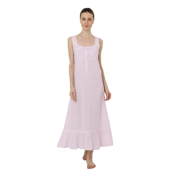 Miss Lavish London Victorian Style Nightgown Sleeveless Long Sleepwear Women Cotton Plus Size Vintage Nightdress, Pink 8