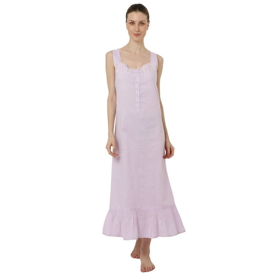 Miss Lavish London Victorian Style Nightgown Sleeveless Long Sleepwear Women Cotton Plus Size Vintage Nightdress Purple 12
