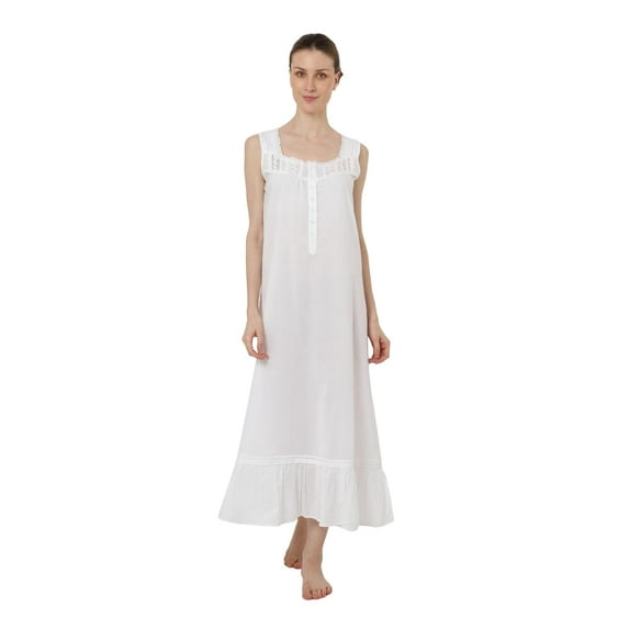 Miss Lavish London Victorian Style Nightgown Sleeveless Long Sleepwear Women Cotton Plus Size Vintage Nightdress, White 20