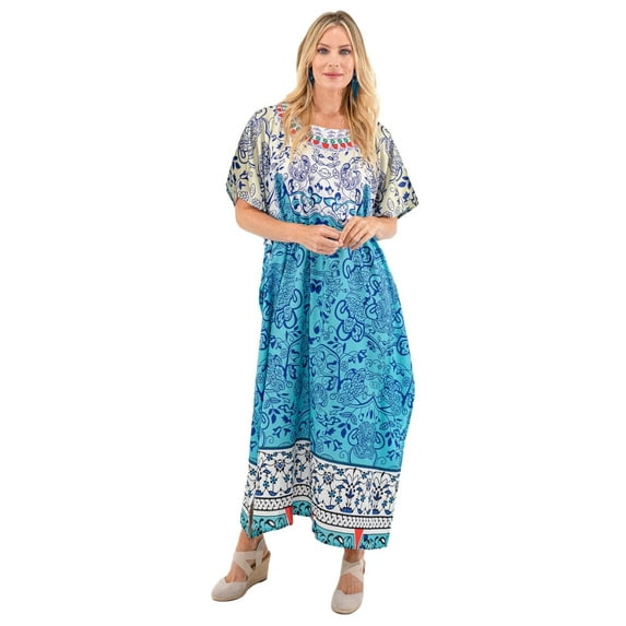 Miss Lavish London Kaftan Dresses for Women,Beach Kaftan Coverups,Hawaiian Coverups for Women,Long Beach & Swimsuit Coverups,Plus Size African Caftan Dress,Moroccan Style Loungewear Aqua Jewel S