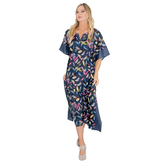 Miss Lavish London Kaftan Dresses for Women,Beach Kaftan Coverups,Hawaiian Coverups for Women,Long Beach & Swimsuit Coverups,Plus Size African Caftan Dress,Moroccan Style Loungewear Autumn Blue 3XL