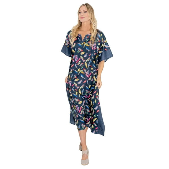 Miss Lavish London Kaftan Dresses for Women,Beach Kaftan Coverups,Hawaiian Coverups for Women,Long Beach & Swimsuit Coverups,Plus Size African Caftan Dress,Moroccan Style Loungewear Autumn Blue 3XL