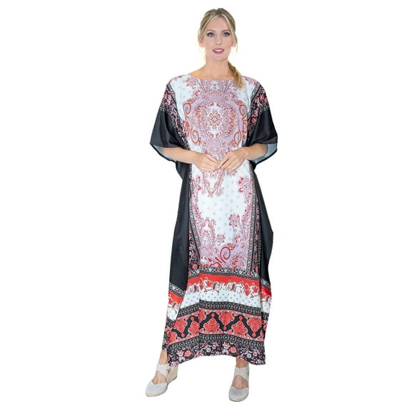 Miss Lavish London Kaftan Dresses for Women,Beach Kaftan Coverups,Hawaiian Coverups for Women,Long Beach & Swimsuit Coverups,Plus Size African Caftan Dress,Moroccan Style Loungewear Black Jewel 2XL