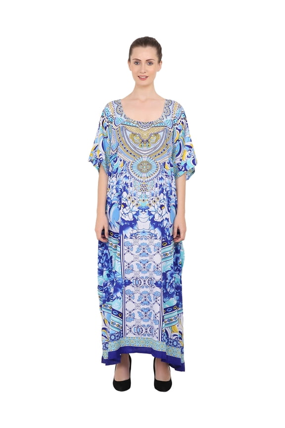 London Kaftan Dresses for Women,Beach Kaftan Coverups,Hawaiian Coverups for Women,Long Beach & Swimsuit Coverups,Plus Size African Caftan Dress,Moroccan Style Loungewear Blue L