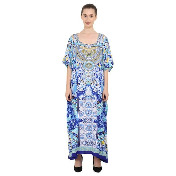 Miss Lavish London Kaftan Dresses for Women,Beach Kaftan Coverups,Hawaiian Coverups for Women,Long Beach & Swimsuit Coverups,Plus Size African Caftan Dress,Moroccan Style Loungewear Blue M