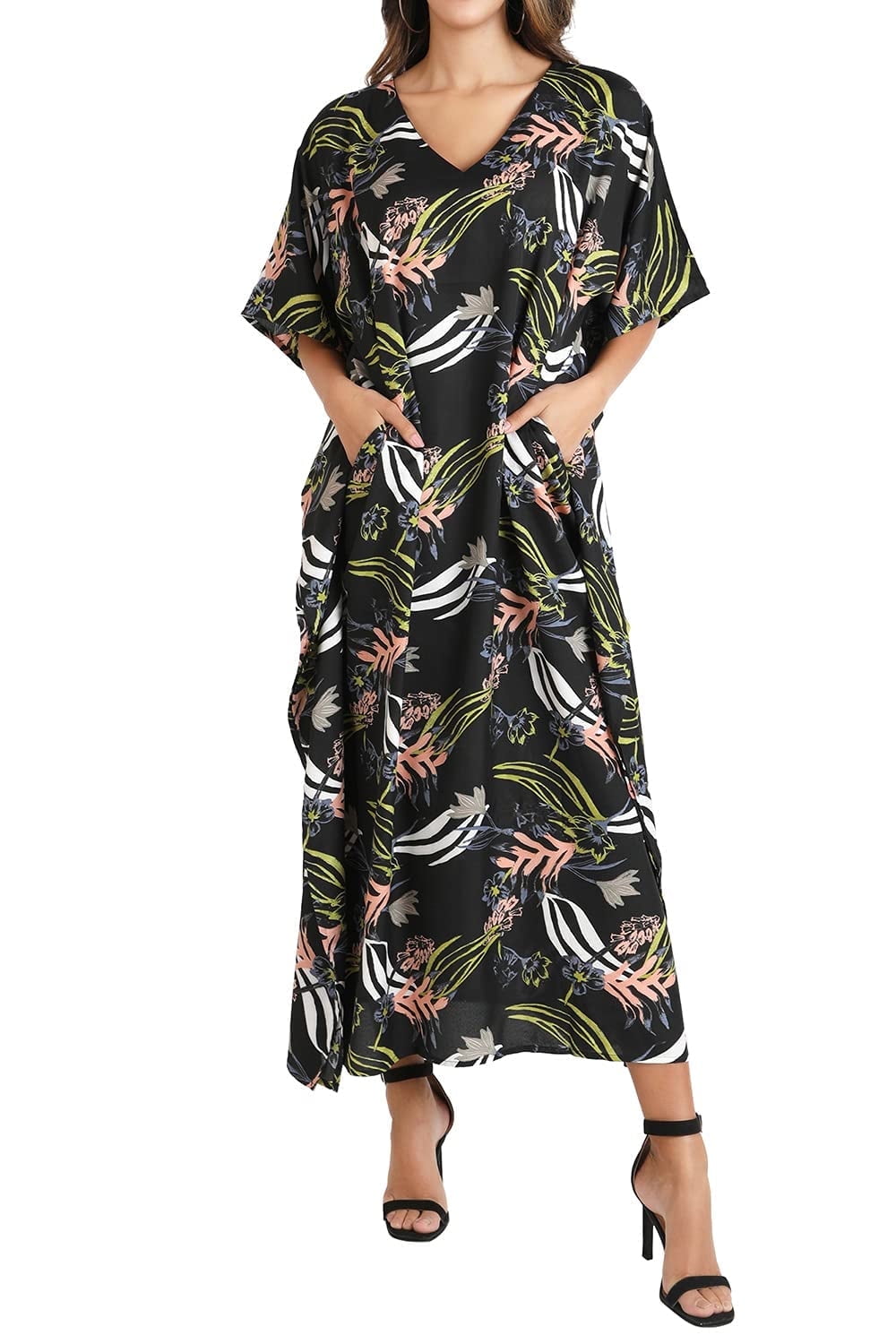 Miss Lavish London Women Kaftans Dresses Electric Jungle Black M