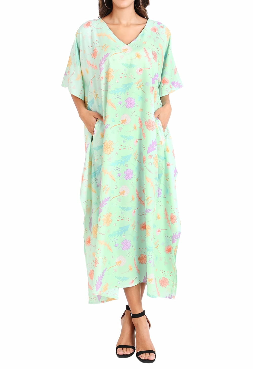 Miss Lavish London Women Kaftans Dresses Pastel Dandelions Green 2l
