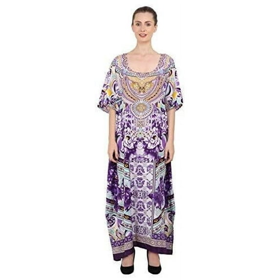 Miss Lavish London Kaftan Dresses for Women,Beach Kaftan Coverups,Hawaiian Coverups for Women,Long Beach & Swimsuit Coverups,Plus Size African Caftan Dress,Moroccan Style Loungewear Purple L