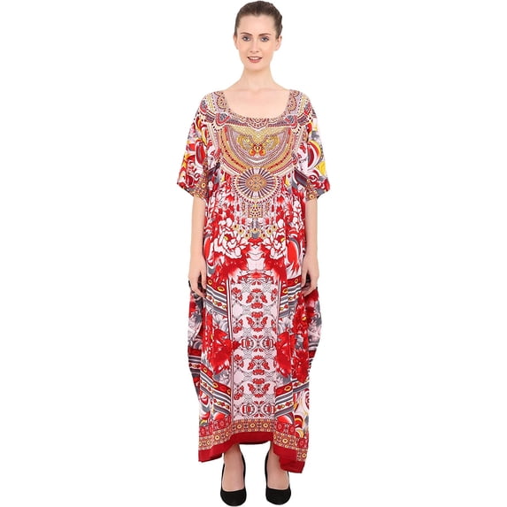 Miss Lavish London Kaftan Dresses for Women,Beach Kaftan Coverups,Hawaiian Coverups for Women,Long Beach & Swimsuit Coverups,Plus Size African Caftan Dress,Moroccan Style Loungewear Red 2XL
