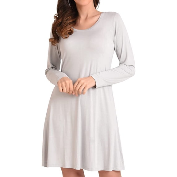 Miss Lavish London Women's Long Sleeve Dress - Round Neck Casual Loose Fit Swing T-Shirt Dress with Pockets Cool Grey-2XL