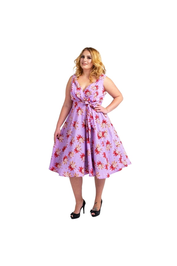 London Women's Plus Size Dresses Retro Floral Rockabilly 40s and 50s Vintage Fashion [BUTTERFLY-PURPLE-20]