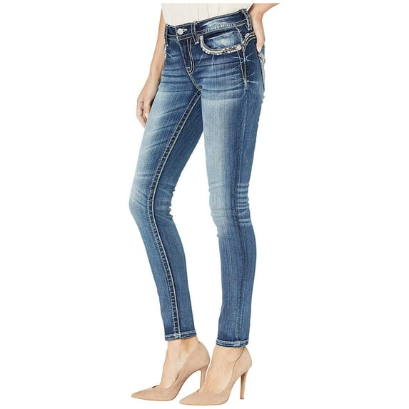 Miss Me Embellished Border Skinny Jeans in Dark Blue Dark Blue