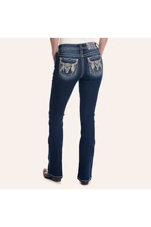 Mid Rise Boot Cut Skull - Ladies Jeans  - M9677Bv