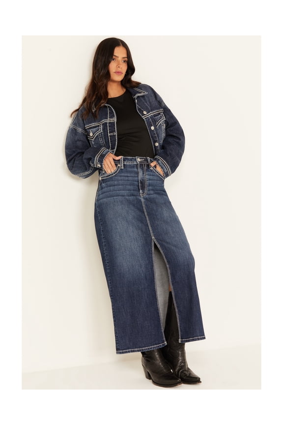 Women's Dark Wash Cropped Denim Jacket - JJ9392BFC US