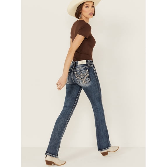 Miss Me Women's Dark Wash Mid Rise 32" Bootcut Stretch Denim Jeans - M3444B107V 31W x 32L