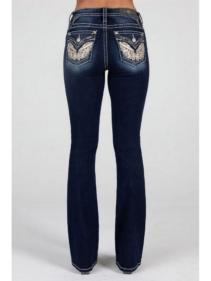 Miss Me Women's Dark Wash Mid Rise Bootcut Stretch Denim Jeans