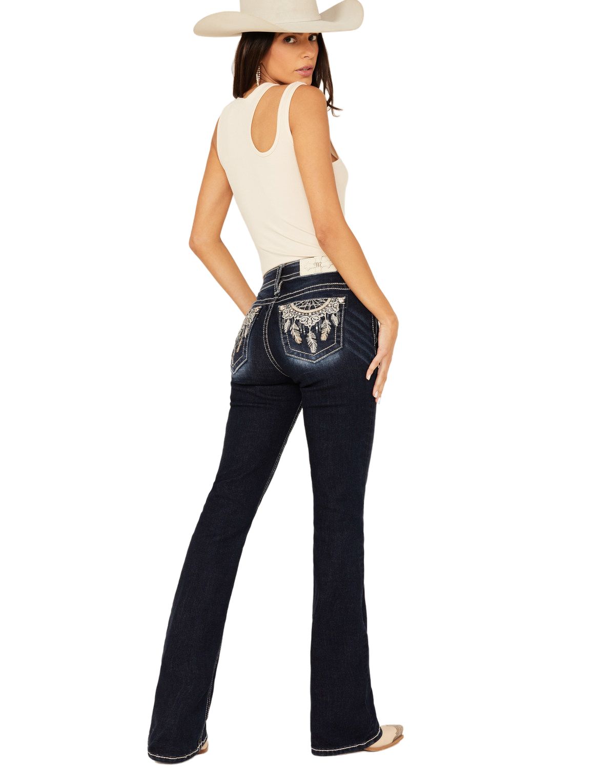 Miss Me Women's Dark Wash Mid Rise Dream Catcher Pocket Bootcut