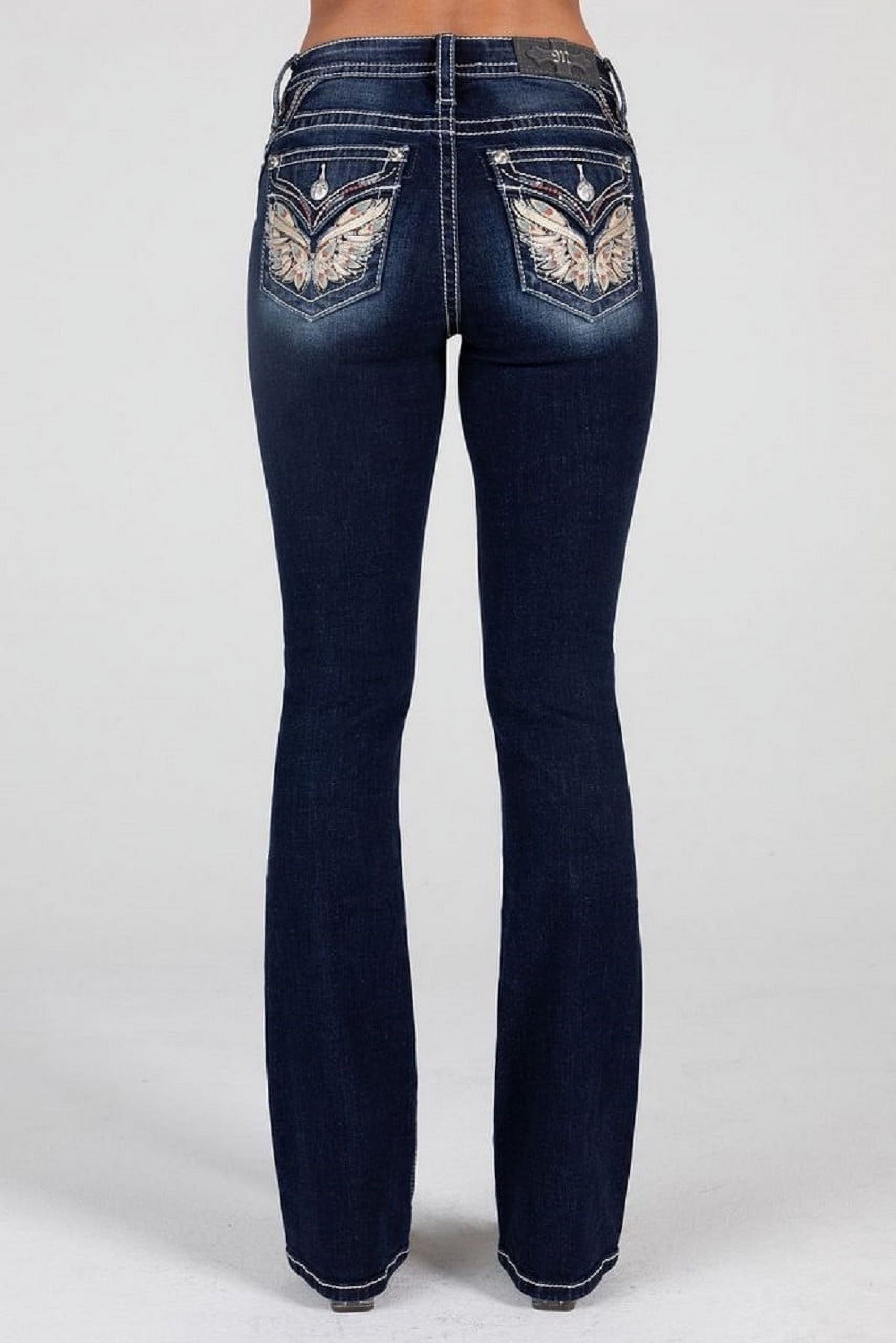 Miss Me Women's Dark Wash Wing Pocket Bootcut Stretch Denim Miss Me Women's Dark Wash Wing Pocket Bootcut Stretch Denim