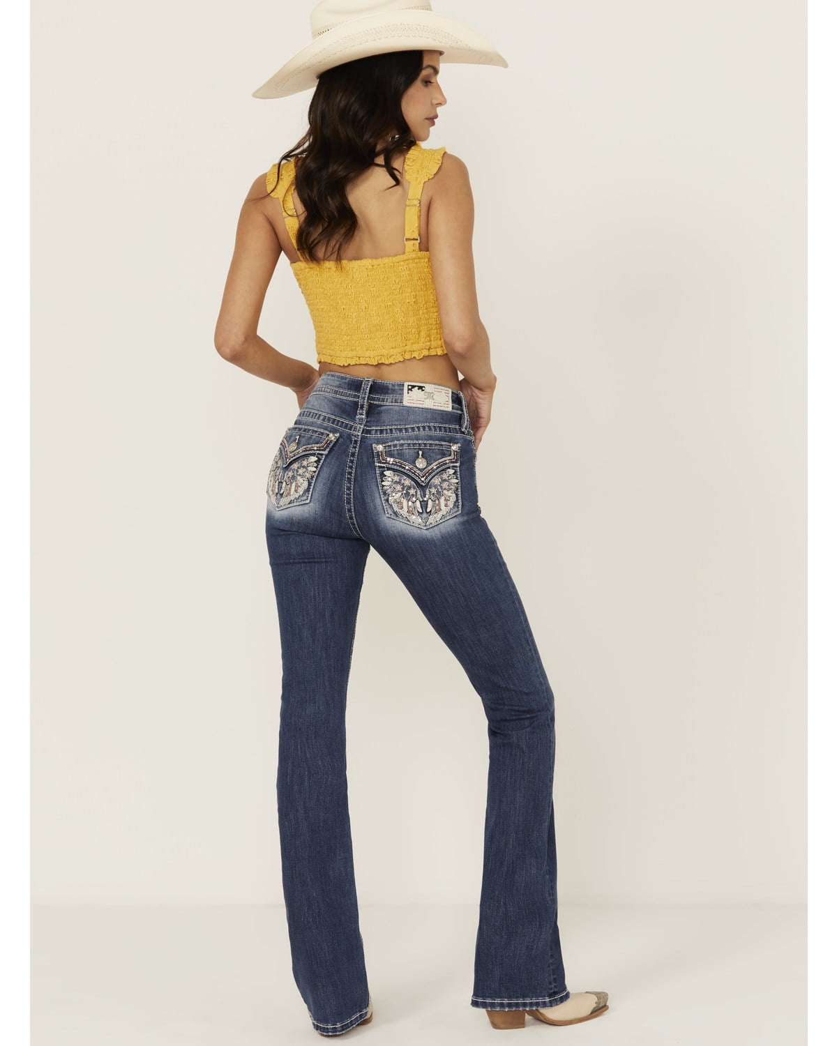 Miss Me Women's Medium Wash Americana Pocket Bootcut Stretch