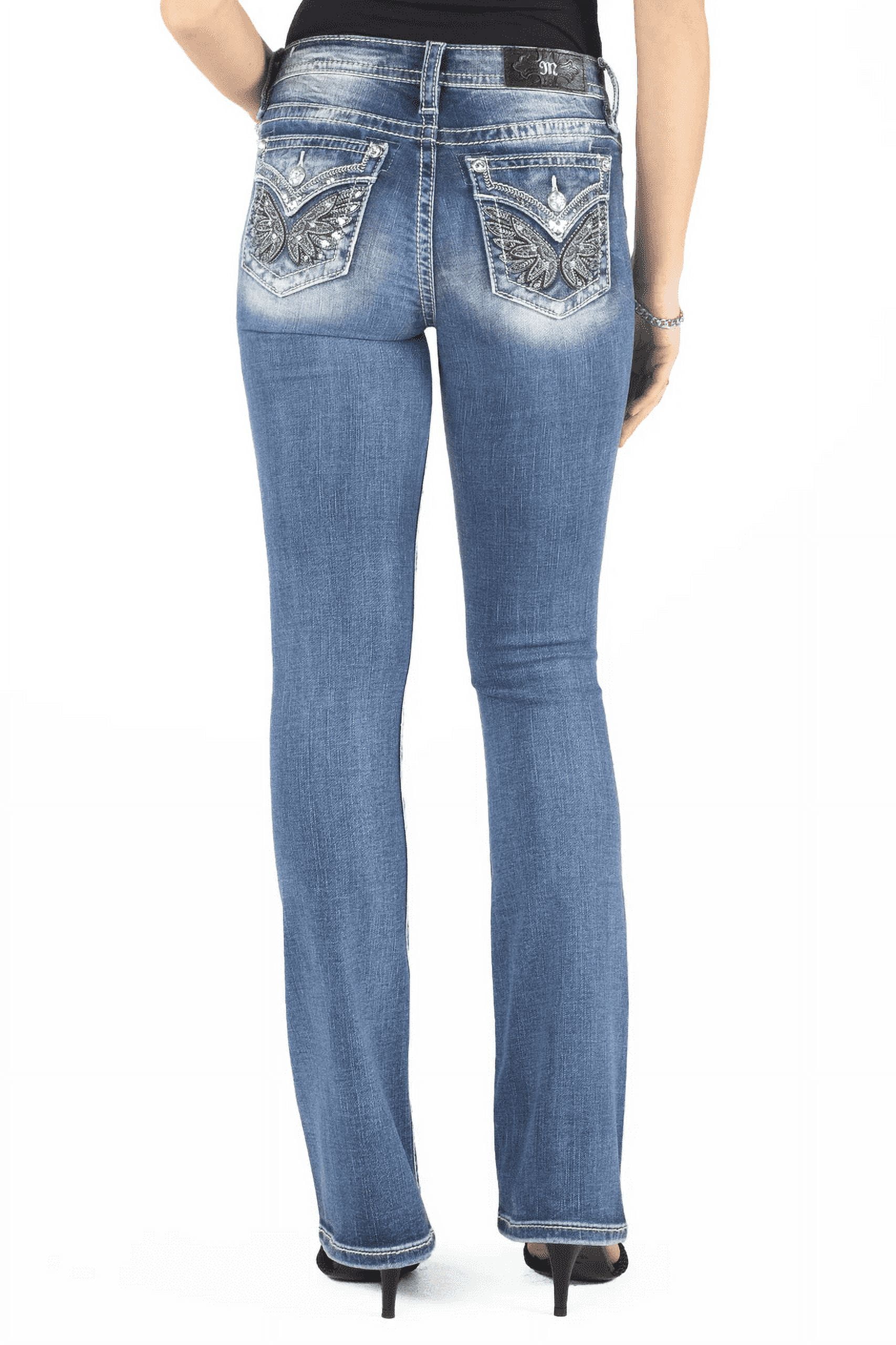 Miss Me Women's Dark Wash Wing Pocket Bootcut Stretch Denim Miss Me Women's Dark Wash Wing Pocket Bootcut Stretch Denim