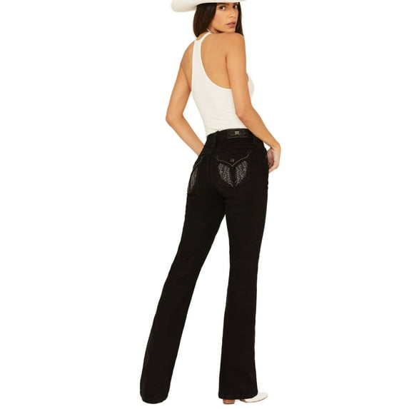 Miss Me Women's Mid Rise Downward Wing Pocket Bootcut Stretch Denim Jeans - M5082B162V 28W x 32L