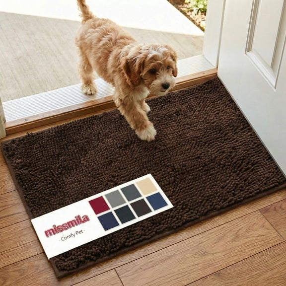 Miss Mila®| Dog Door Mat for Muddy Paw, Super Absorbent Chenille Pet Rug for Indoor Entryway, Non-Slip Washable Dirt Trapping Mats for Dogs & Cats, 24"x36" Brown