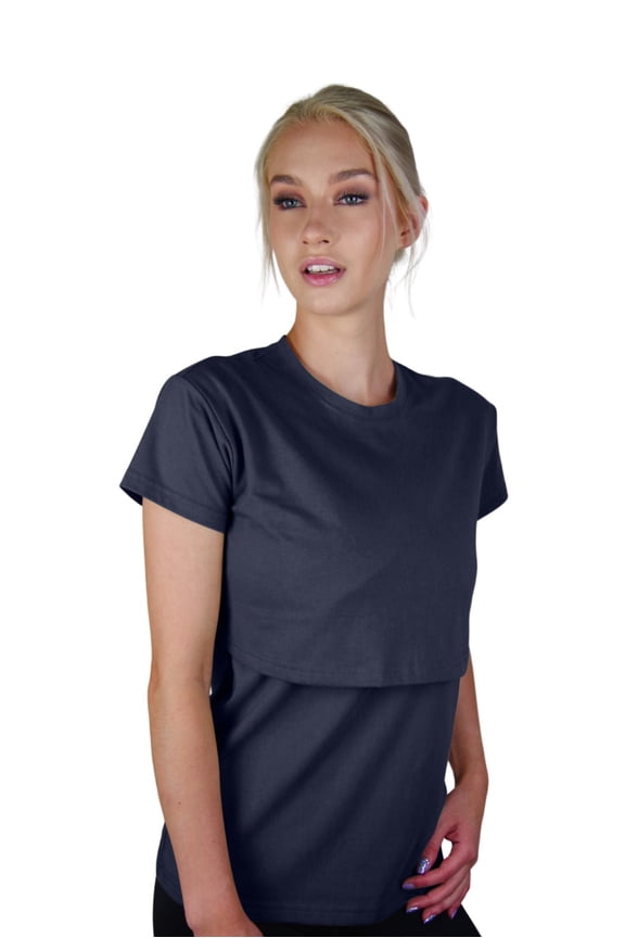 Women's Nursing Tops for Breastfeeding Shirts Maternity Clothes Pregnant s Nursing Solid Color Crew Neck Short Sleeve Breastfeeding Blouse Navy Working Uniform ODU