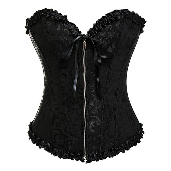 Miss Moly Brocade Overbust Corset for Women Plus Size Corset Top with Zipper Sexy Lingerie Set Intimates Black S