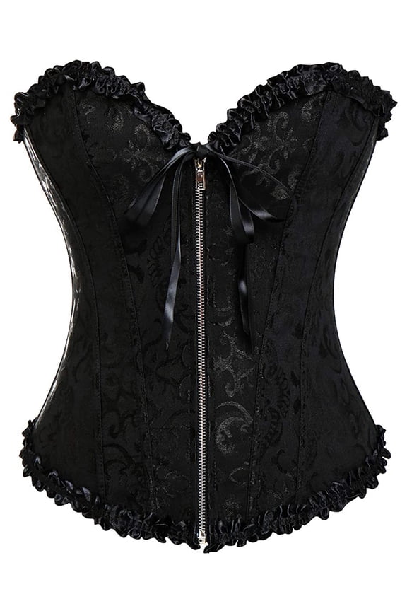 Miss Moly Brocade Overbust Corset for Women Plus Size Corset Top with Zipper Sexy Lingerie Set Intimates Black XL
