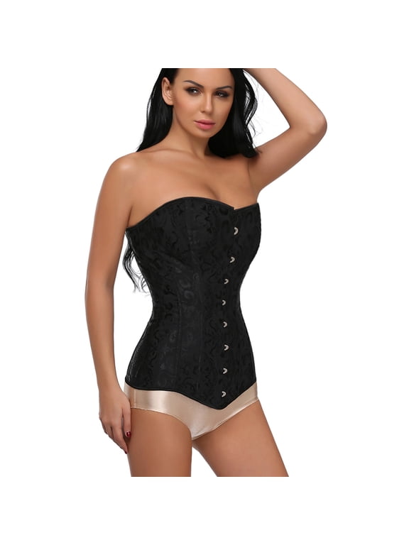 Steel Boned Corset Long Torso Flora Hourglass Body Shaper Bustier Black 3XL