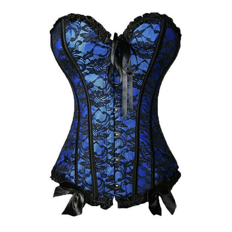 Miss Moly Womens Vintage Floral Overbust Corset Lace up Bustier Shapewear  Outfit Blue 4XL 