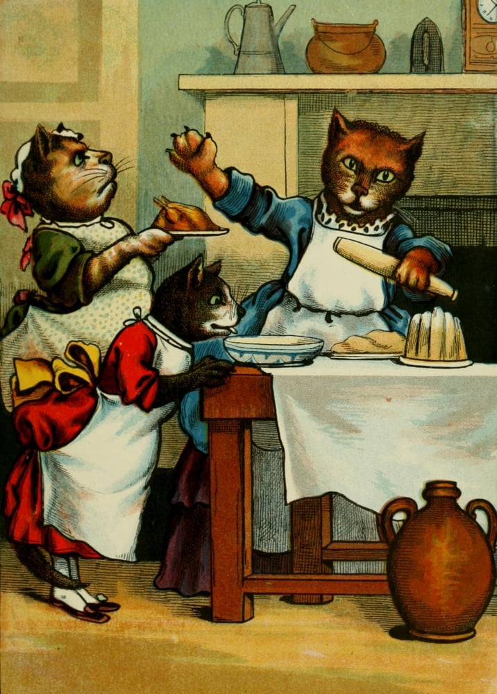 Miss Mousers Tea Party 1870s Baking Canvas Art - Unknown (18 x 24)